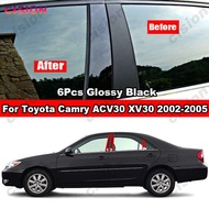 6ชิ้นรถหน้าต่างประตูคอลัมน์ B C เสาโพสต์ปกตัดสำหรับ Toyota Camry ACV30 XV30 2002-2005เคลือบเงาสีดำคา
