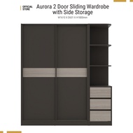 Tomato Kidz Aurora 2 Door Sliding Wardrobe 5.9ft Height with Side Storage - Almari 2 Pintu  -Almari Baju -Side Storage