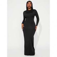 เดรสยาวเข้ารูปสีพื้นเรียบหรูสำหรับฤดูใบไม้ผลิ/ฤดูร้อน ขนาดพลัสไซส์, Ibiza, Nashville, Rave, Modest, 