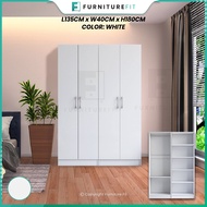 [COMBO] FurnitureFit 2+2 Door Wardrobe With Shelf | Almari 4 pintu | Almari baju putih | White Wardrobe