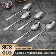 Combo of 5 410 Stainless Steel Long Handle Water Drop Rice Spoons - Quality 410 Stainless Steel Spoo