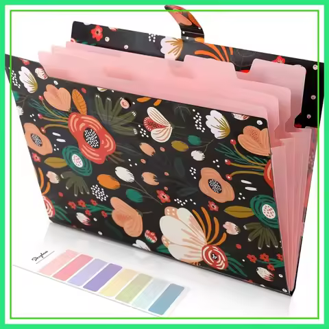 5-Pocket Expanding File Folder with Floral Design, Accordion Organizer for Documents, Receipts, Scho