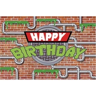turtle Banner Birthday Decorations, 70.8x43.3 inch ninja themed Happy Birthday Banner Background, Pe