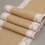 7Pcs/Lot Vintage Burlap Lace Hessian Table Runner Classical Natural Jute Country Party Wedding Decor