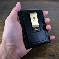 義大利協會認証植鞣革 黑色手縫黃銅鈔票夾/名片夾/卡片夾