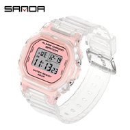 SANDAแฟชั่นนาฬิกาสปอร์ตผู้หญิงใสสายLEDนาฬิกาดิจิตอลสุภาพสตรีนาฬิกาอิเล็กทรอนิกส์กันน้ำช็อกทหารนาฬิกา
