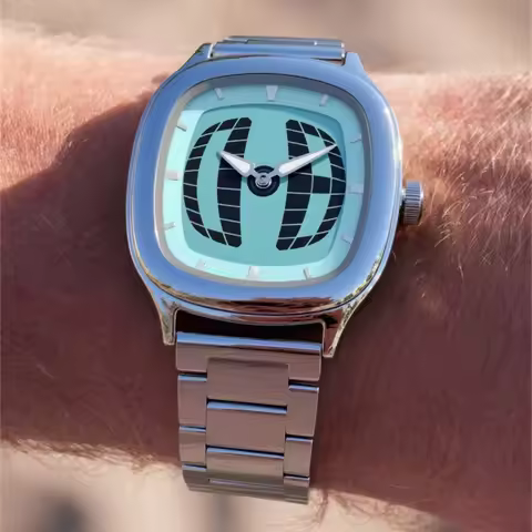 Quartz Watch Light Blue Y2K Alien Pointer Number Dual Display Stainless Steel Business Unique Watche