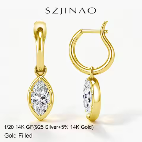 Marquise Cut Lab Grown Diamond Drop Earrings 14K Gold Filled Bezel Set 1ct 2ct Au585 Moissanite Earr
