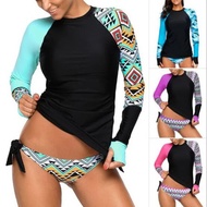 【Online】 Surfing Women's Rash Guard Swimwear Long Sleeve Rashguard Biking Shirts Surf Retro Print Running Shirt Two Piece Swimsuit