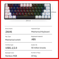 ❥ ◴ ▩ ZIFRIEND ZA646 Mechanical Keyboard 64 Keys White Backlit Blue Red Switch Gaming Keyboard