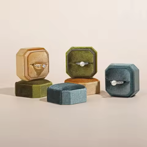 Corduroy Ring box 5x5x4cm Small Size Four Color Spot Hexagon Flannelette Ring Jewelry Box For Weddin