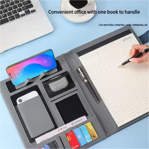 A4 Multifunctional Meeting Folder | Leather - like Finish. Organize Phone, Cards & Notes. Ideal for 