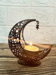1入組鐵製蠟燭台及月芽形玻璃杯,適用於電影道具或臥室、客廳家居裝飾