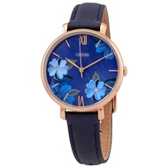 [Authentic] Original Women Jacqueline Blue Floral Black Leather Watch ES4673 Jam Tangan Wanita