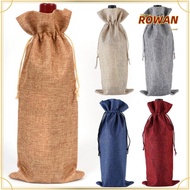 ROWANS 3Pcs Drawstring Linen Bag, Gift Champagne Wine Bottle Cover,  Packaging Pouch Washable Wine Bottle Bag Wedding Christmas Party