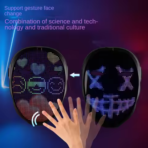 LED Display Mask Gesture Face Changing Wire Neon Light Animation Mask Cosplay Halloween Atmosphere S