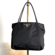 【 日本直送 名牌中古包 】PRADA 普拉達 手提包 黑色 三角Logo 尼龍 托特包 vintage 古董 bikz2y