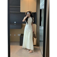 ชุดเดรสยาวผู้หญิง XINYI Cloud Dream ฤดูใบไม้ผลิและฤดูร้อน กระโปรงทรงเอ แขนยาว คอตั้ง เอวเข้ารูป ชุดท