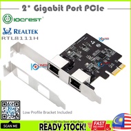 IOCREST 2* gigabit Dual LAN network card PCIe ethernet card Low Profile Bracket Realtek Realtek 8111