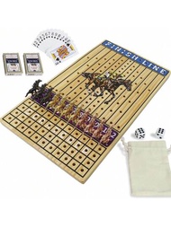 賽馬棋盤遊戲,加厚實木賽馬棋盤,附11隻塑膠馬,2套撲克牌和骰子