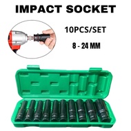 Impact Socket Set 10Pcs 1/ 2 Inch 8-24MM Extension Impact Socket