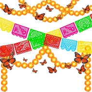 Hotop 23 Keping Hiasan Hari Kematian 2 Garland Marigold Jumlah 9.84 kaki 20 Bunga Tiruan Bercahaya 1