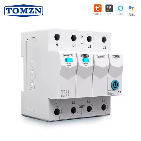 TOMZN 1PCS Tuya Smart WIFI Circuit Breaker 3 Phase 63A 3P+N Smart Life App Remote Control 3 Relay Sw