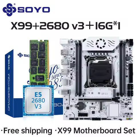 SOYO X99 C612chip Gaming Motherboard Set with Intel Xeon E5 2680 V3 CPU DDR4 16G 2133MHz RAM Compute