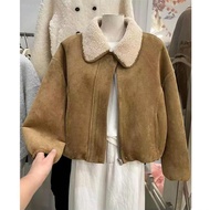 [Echo Chic] 2025 Winter New Style All-Match Lapel Lamb Wool Stitching Suede Fur One-Piece Short Jack