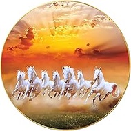 Arkasto Seven Horses Vastu Painting, Big Large Size 7 horse Painting | Golden Frame | Sparkle Lamina