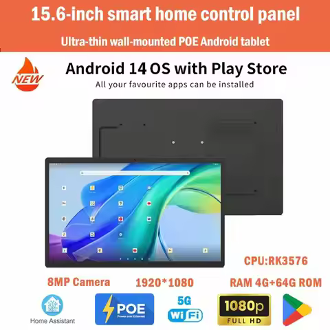 2025 New Ultra-Thin 15.6-inch Wall-Mounted Android 14 POE Tablet Smart Home Control Panel, RK3576 4G