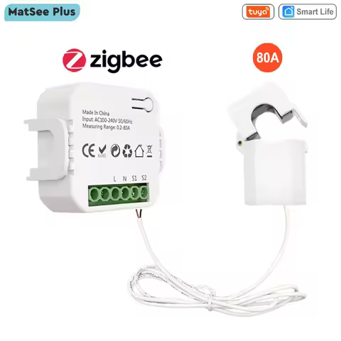 Tuya Smart Life ZigBee Clamp Power Digital Meter Energy Monitor 80A CT Din Rail App Electricity Stat