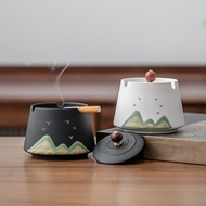 AwanZen Ceramic Ashtray for Cigarette Ashes with Cover Solid wood ashtray ashtray aesthetic cigarret