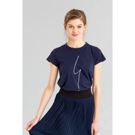 Agnes. b pattern printed simple white t-shirt women's short sleeved pure cotton round neck black top