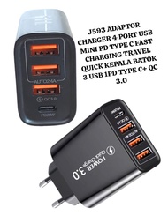 J593  ADAPTOR ADAPTER CHARGER 4 PORT USB MINI PD TYPE C FAST CHARGING UNIVERSAL TRAVEL CHARGE  QU CK