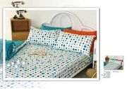 【MEIYA小舖】100%精梳棉 ~ QQ水玉 藍 ~ 標準雙人薄床包三件組﹧另有 加大 特大薄床包﹧被套組 可訂做