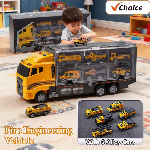 Baby Boys Firefighting Truck Vehicle Toys Set Gifts With 6 Alloy Vehicle For Children, Suitable As A