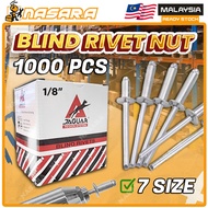 Nasara 1 Box 500pcs / 1000pcs Jaguar 1/8 Inch Aluminum Blind Rivet Nail Pop Rivet Paku Mata Rivet