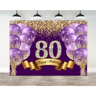 Happy 80th Birthday Photography Backdrop for Women Purple Birthday Background Gold Glitter Balloons 