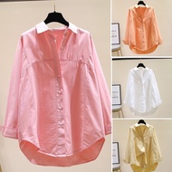 🍄Ready stock S-3XL Women's Blouse Putih Labuh Murah Long Sleeve Korean Style Loose White Shirt  Women's Clothes Baju Kemeja Perempuan Blause Wanita