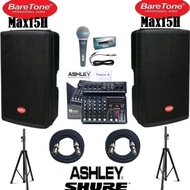 Paket Sound System Speaker Aktif Baretone Max15H Mixer Ashley Premium6