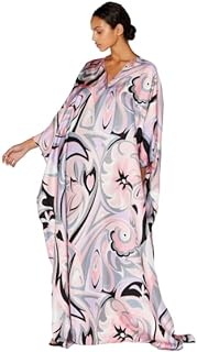 Attractive Printed Satin Silk Casual Wear Kaftan for Women,Maxi Dress, Kaftan Gift for Mother Boat Neck Silk Caftan Dress, Regular wear. Multicolor, Multicolor, One Size
