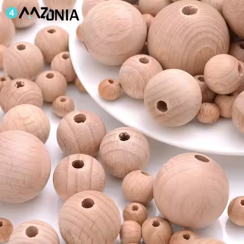 8 10 12 14 15 16 18 20 25 30mm Natural Wood Beads Round Shape Log Spacer Beads BeechFor Jewelry Maki