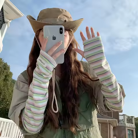 1Pair Colorful Stripe sunscreen Arm Sleeves Summer Cooling Ice Silk Arm Cover For Cycling Fishing Cl