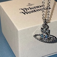 Empress Dowager Cixi Vivian Style Blue Diamond Rivet Saturn Necklace Punk Full Diamond Fashion Neckl