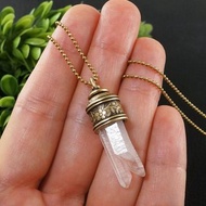 透明白色水晶石英鐘乳石黃銅吊墜項鍊女士首飾