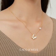 CACO Freshwater Pearl Necklace 14K Gold Plated 925 Silver with Mother of Pearl "Butterfly (Necklace)