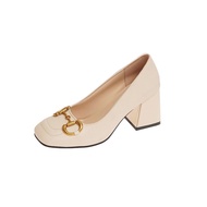 Mary Jane Women's Shoes - French White Thick Heel High Heels | Evening Wear