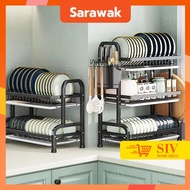 SIV(Sarawak) 2/3 Tier Dish Drying Rack Rak Pinggan Stainless Steel Dish Drainer With Adjustable Heig