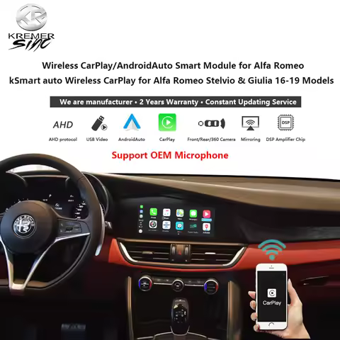 KSmart Auto Wireless CarPlay Android Auto for Alfa Romeo Stelvio & Giulia 16-19 Models Support OEM M